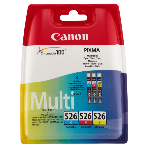 Canon CLI-526 Multipack - Confezione da 3 - giallo, ciano, magenta - originale - serbatoio inchiostro - per PIXMA iP4950, iX6550, MG5350, MG6150, MG6250, MG8150, MG8250, MX715, MX885, MX892, MX895